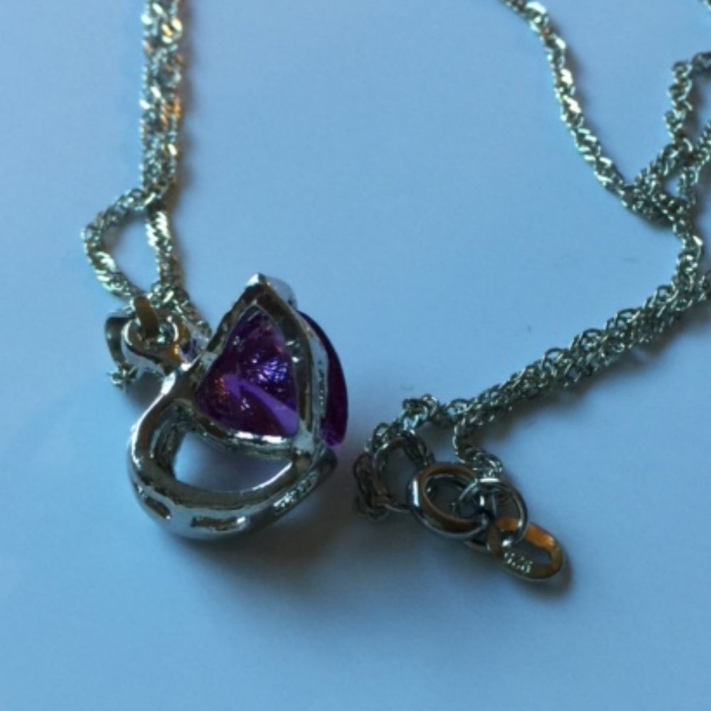 925 Silver Chain Crystal Heart Pendant Necklace - Picture 4 of 4